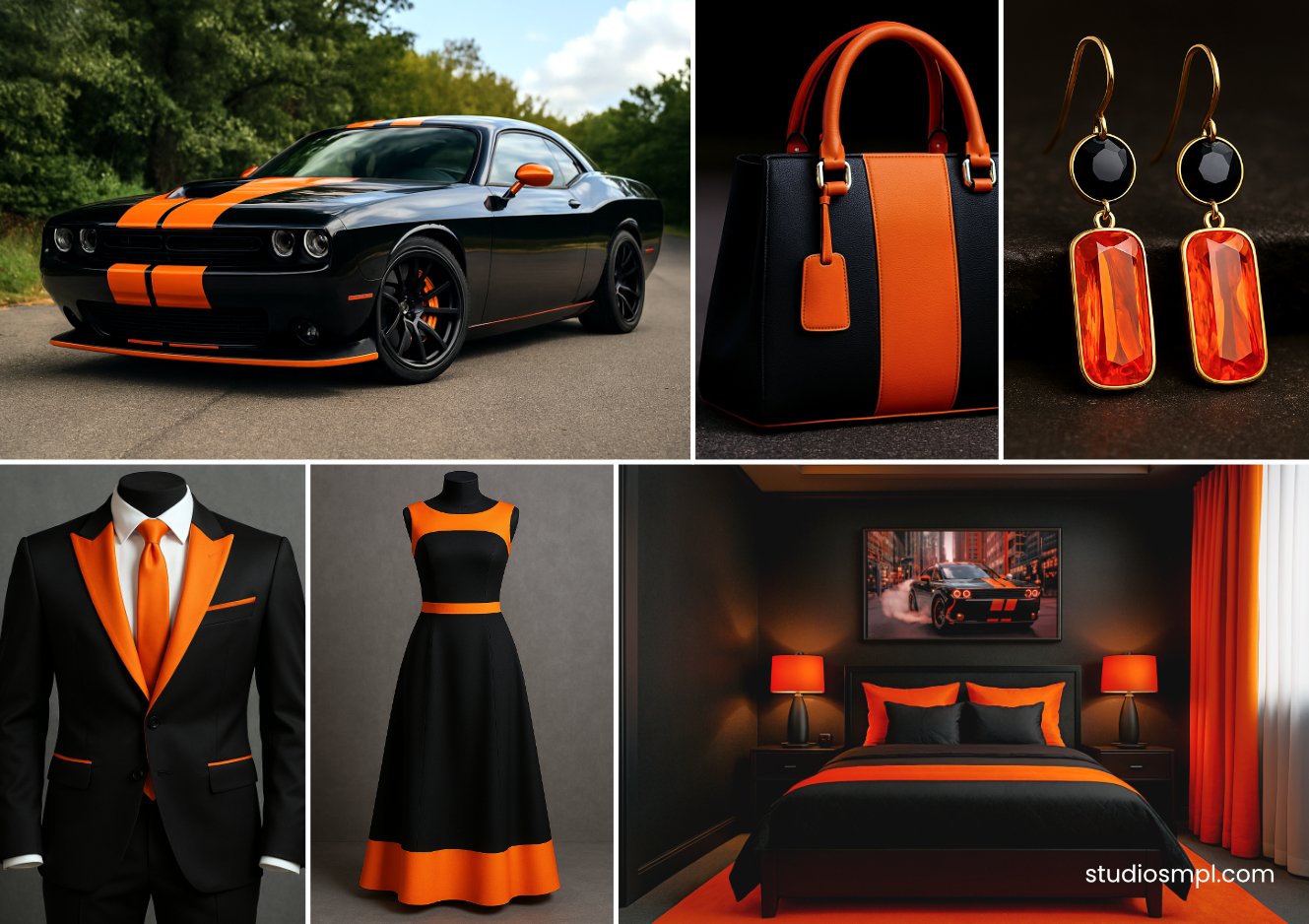jet black electric orange color palette by studio simple