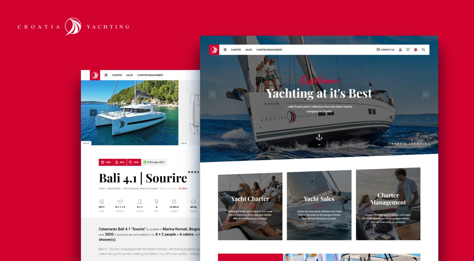 Croatia Yachting yacht charter website homepage and yacht details page design by Studio Simple