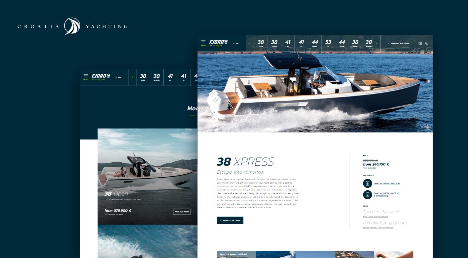 Fjord boats boat charter website boat list and boat details page design by Studio Simple