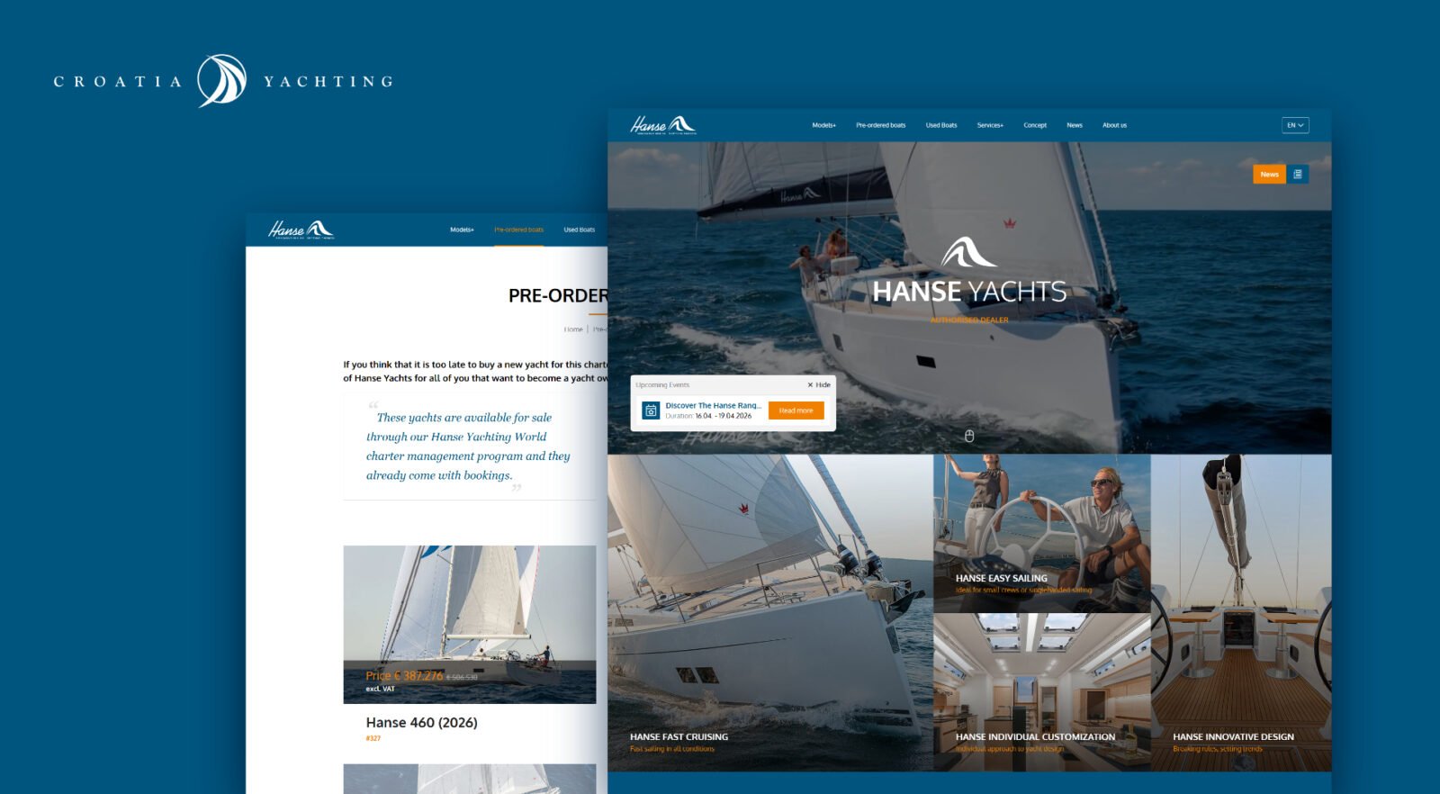 Hanse Yachts yacht charter website homepage and yacht list page design by Studio Simple